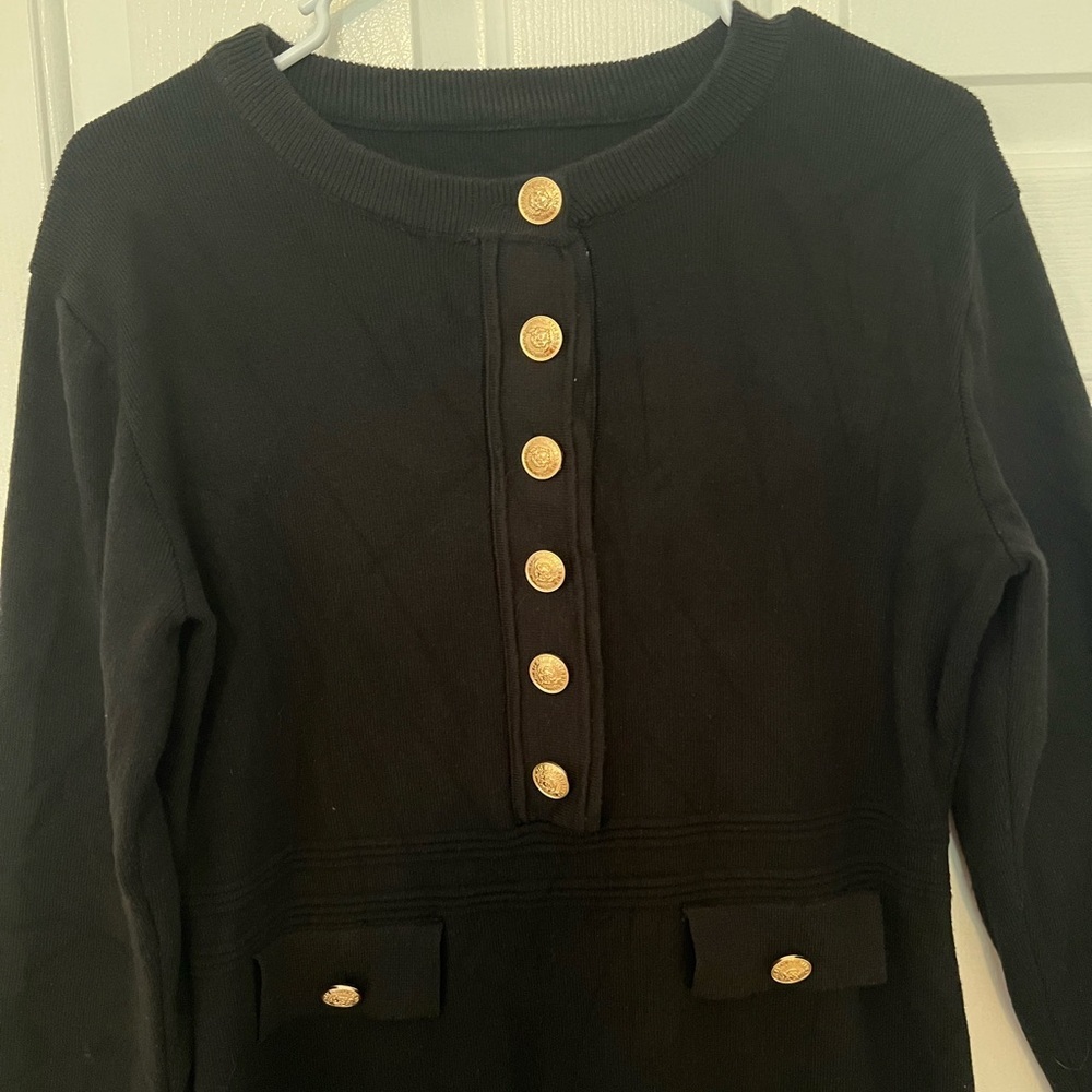 Black Dress with Gold Buttons - Picture 2 of 6